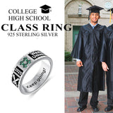 Sterling Silver Personalized Birthstone Engraved Pattern Class Band Ring For Men