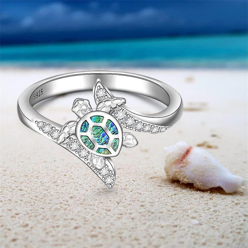 Sterling Silver Turtle Abalone Shell Ocean Wave Ring