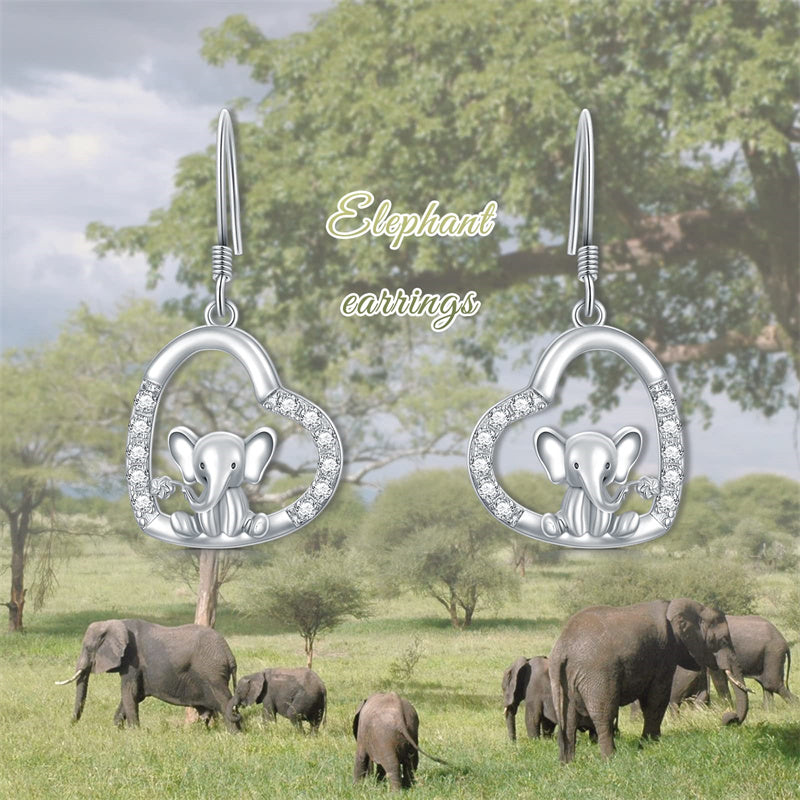 Sterling Silver Elephant Drop Earrings