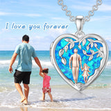 Sterling Silver Personalized Photo Blue Opal Luminous Stone Pink Opal Father Daughter Pendant Necklace