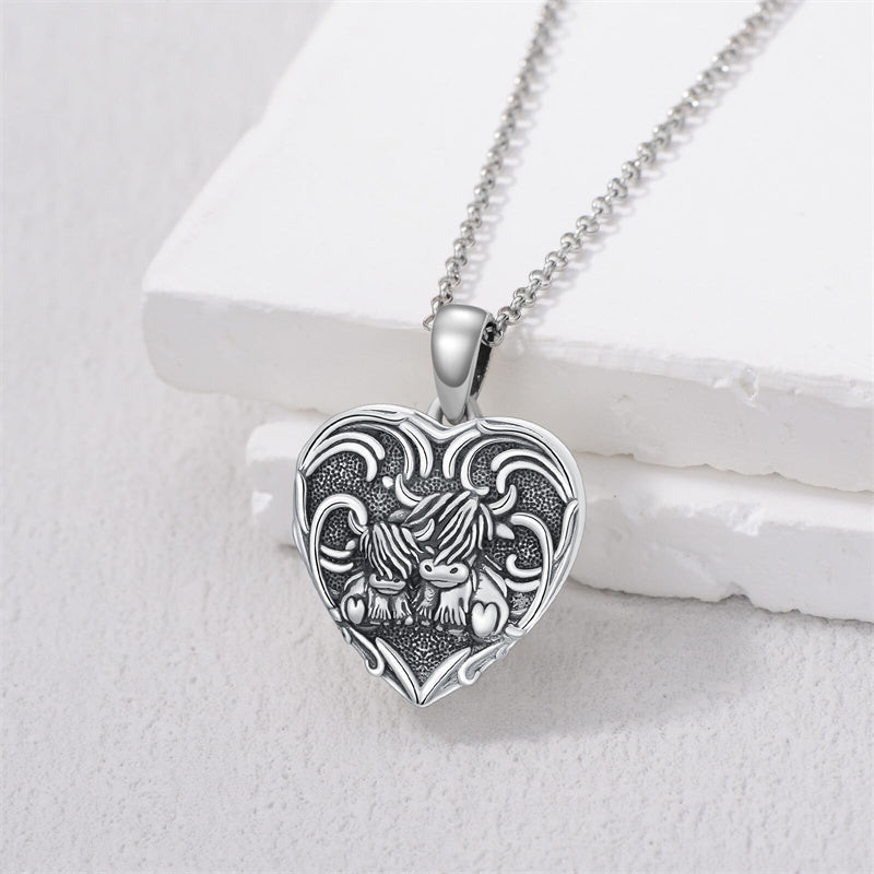 Sterling Silver Personalized Photo Highland Cow Pendant Necklace