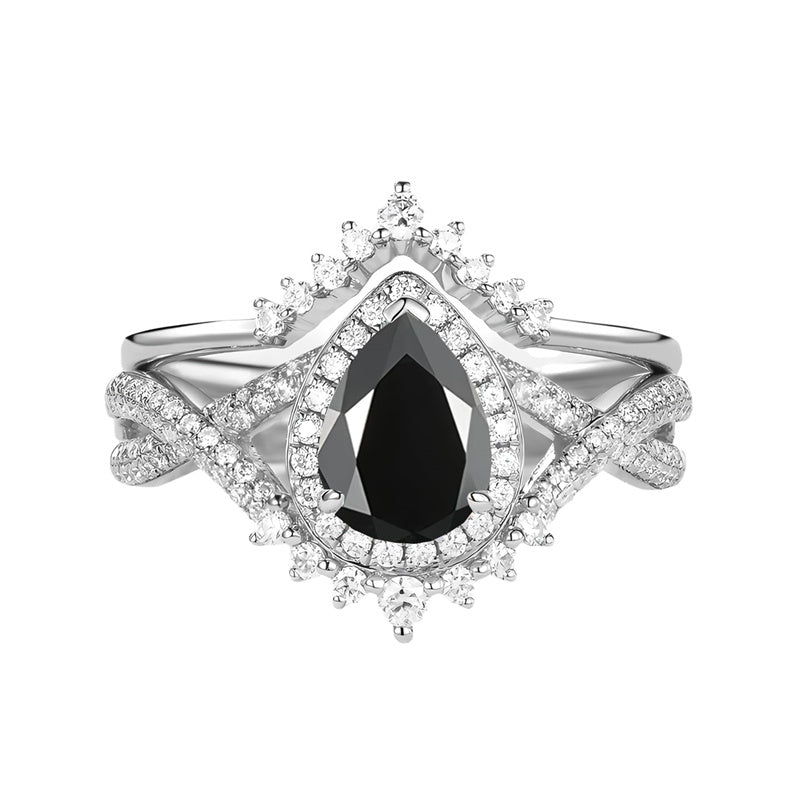 Sterling Silver 10K 14K 18K Gold  Pear Shaped Gemstone Engagement Rings Set