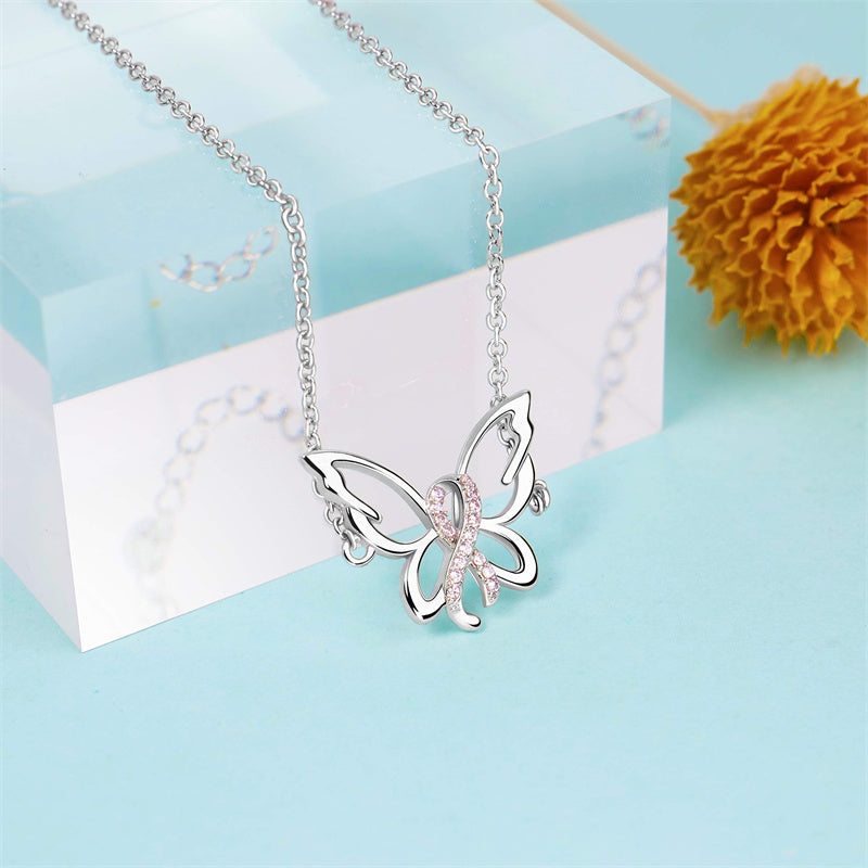 Sterling Silver Butterfly Cross Breast Cancer Awareness Bracelet