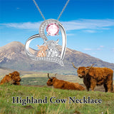 Sterling Silver Birthstone Two Highland Cow Pendant Necklace