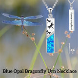 Sterling Silver  Opal Personalized Engraved Bar Pet  Butterfly Dragonfly Tree of Life  Urn Necklace for Ashes