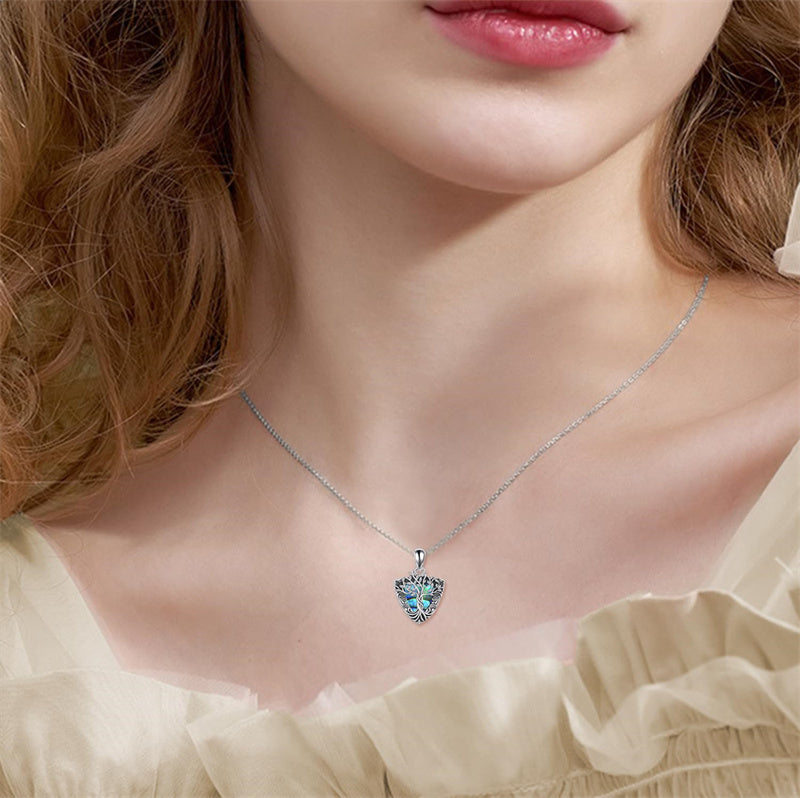 Sterling Silver Tree of Life Urn Necklaces Abalone Opal Shell Cremation Jewelry for Ashes