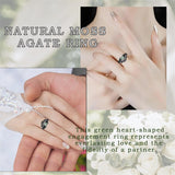 Sterling Silver Black Heart Moss Agate Engagement Wedding Ring Set for Women