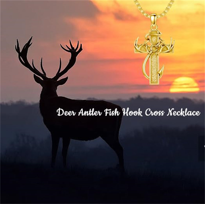 Sterling Silver Fish Hook Cross Pendant Necklace for Men