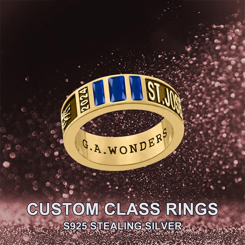 Sterling Sliver Personalied Engraved Birthstone Graduation High School Rings