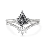 Sterling Silver 10K 14K 18K Gold Kite Cut Gemstone Wedding Ring Set