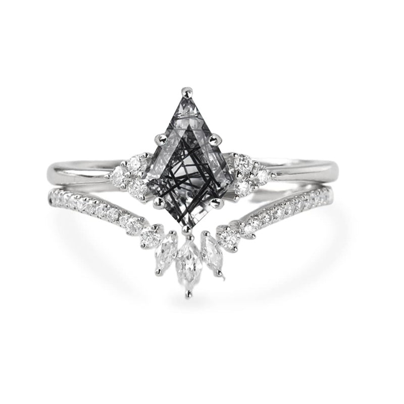 Sterling Silver 10K 14K 18K Gold Kite Cut Gemstone Wedding Ring Set