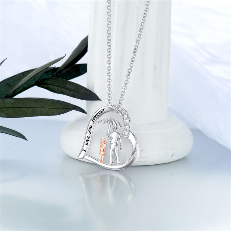 Sterling Silver Heart Father Daughter Pendant Necklace for Daughter