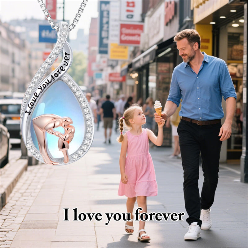 Sterling Silver Moonstone Father-Daughter Pendant Necklace Engraved with I Love You Forever
