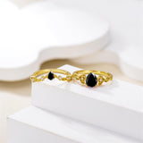 Sterling Silver 10K 14K 18K Gold Pear Cut Gemstone Leaf  Engagement Ring Set