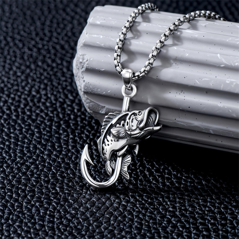 Sterling Silver Antler Fish Hook Pendant Necklace for Men