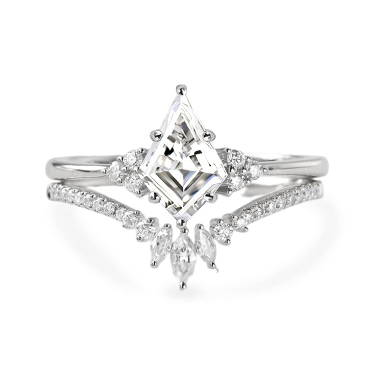 Sterling Silver 10K 14K 18K Gold Kite Cut Gemstone Wedding Ring Set