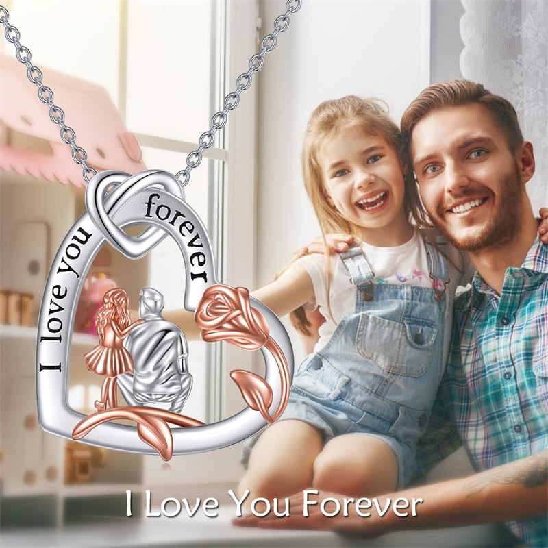 Sterling Silver Heart Father Daughter Pendant Necklace for Daughter