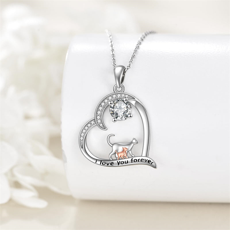 Sterling Silver Cat Pendant Necklace Engraved with I Love You Forever