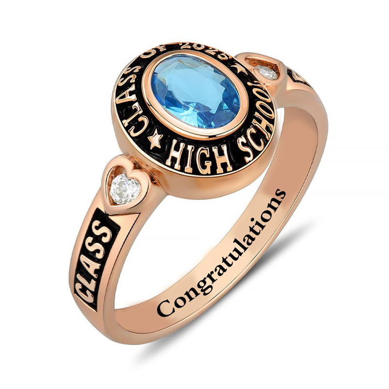 Sterling Silver Personalized Engraved Birthstone Class Ring Graduation Ring