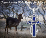 Sterling Silver Fish Hook Cross Pendant Necklace for Men