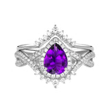 Sterling Silver 10K 14K 18K Gold  Pear Shaped Gemstone Engagement Rings Set
