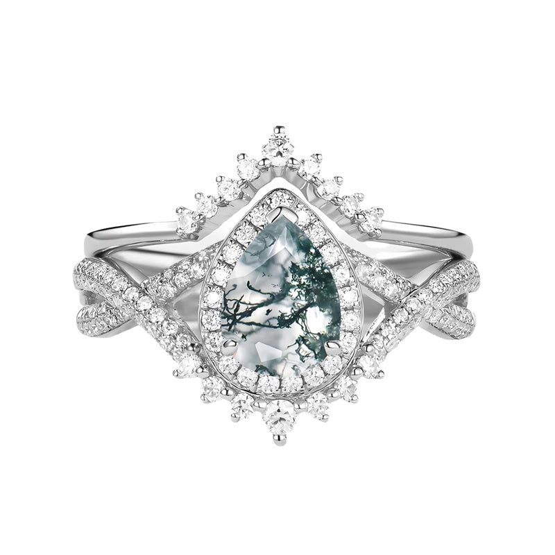 Sterling Silver 10K 14K 18K Gold  Pear Shaped Gemstone Engagement Rings Set