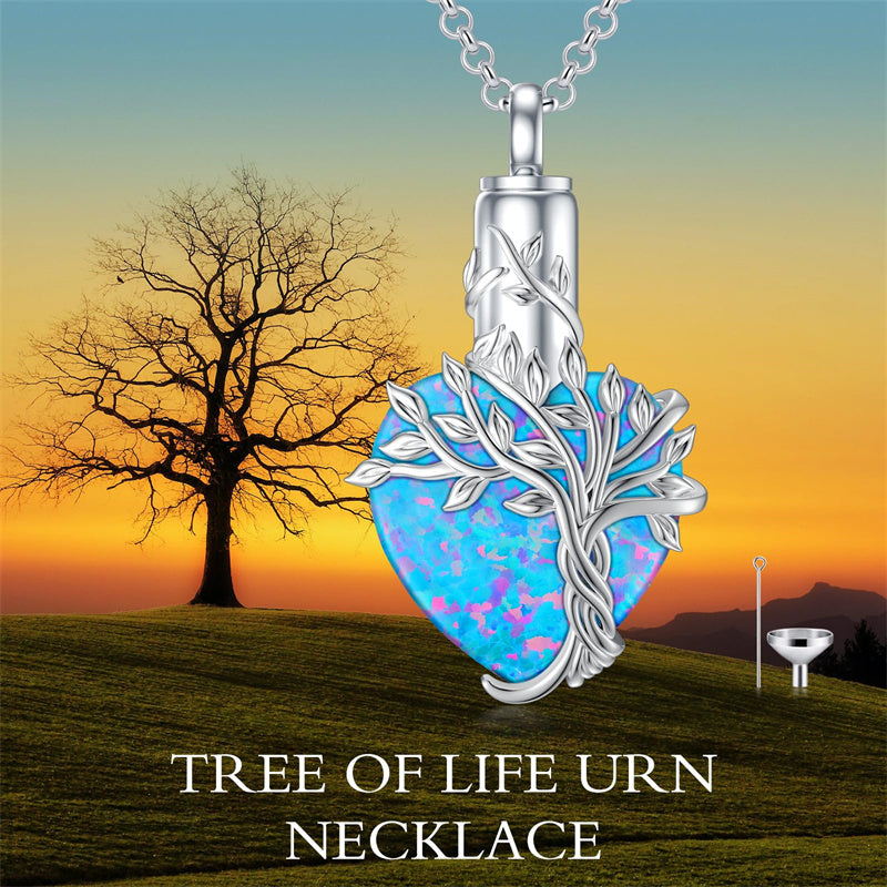 Sterling Silver Crystal Heart Tree of Life Urn Necklace for Ashes