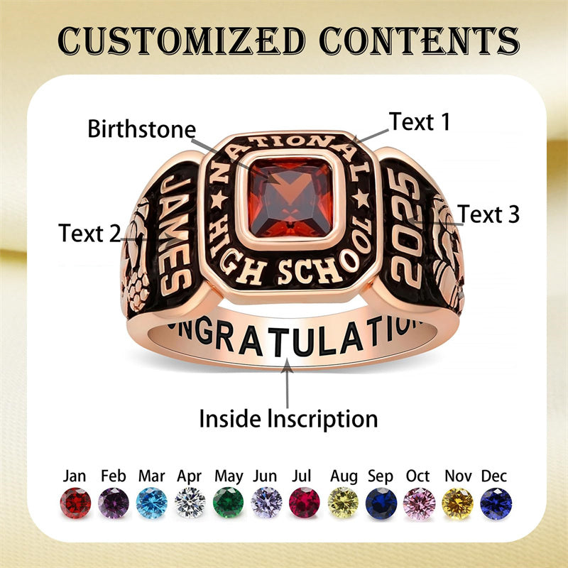 Sterling Silver Personalized Birthstone Engraved High School Class Ring Graduation Ring