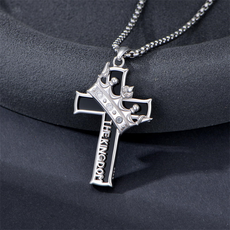 Sterling Silver Cross Christian Pendant Necklace for Men