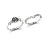 Sterling Silver 10K 14K 18K Personalized Engraved 2CT Natural Black Rutilated Quartz Engagement Ring Set