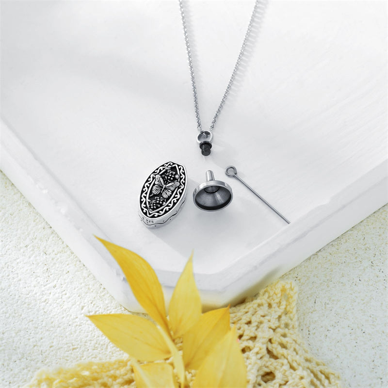 Sterling Silver Personalized Engraved  Butterfly Urn Necklaces for Ashes