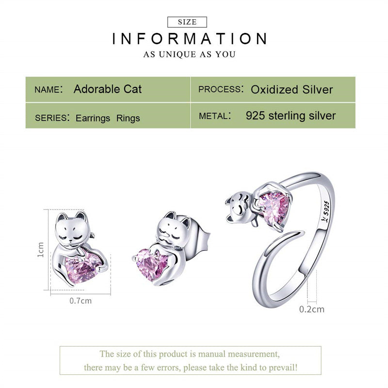 Sterling Silver Cute Cat Adjustable Ring for Women