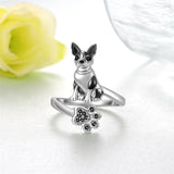Sterling Silver Black Pug Doberman Boston Terrier Beagle Adjustable Ring
