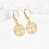 14K Gold Tree of Life Leverback Earrings