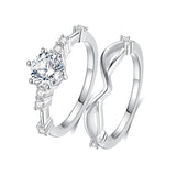 Sterling Silver Moissanite Wedding Ring Set for Women