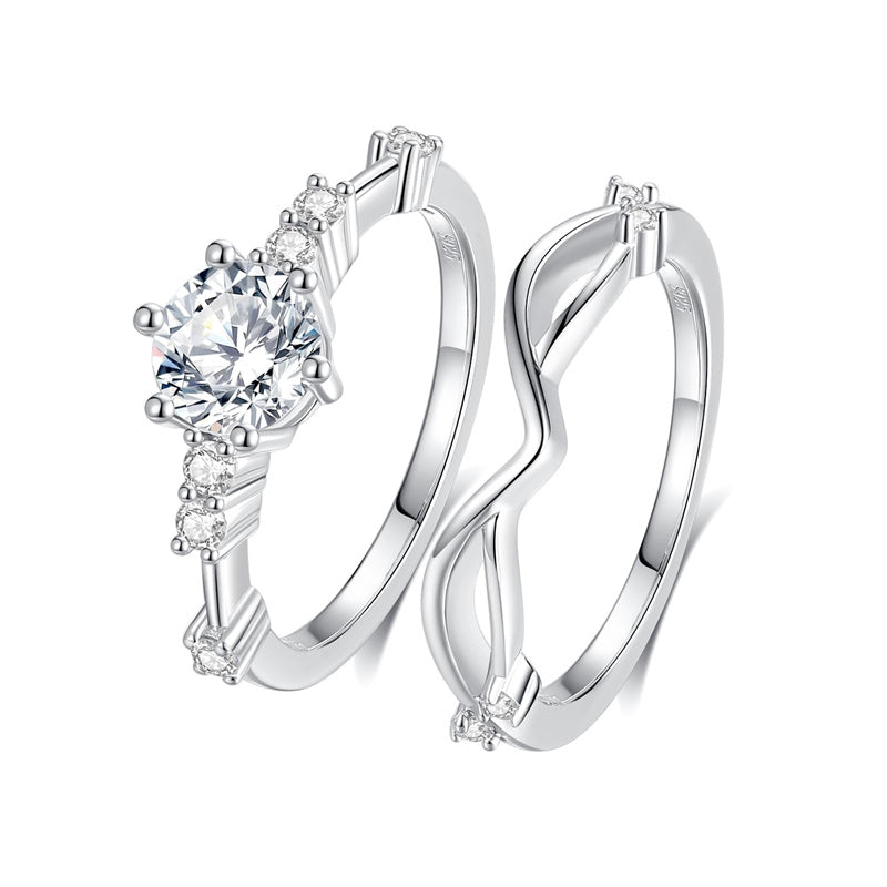 Sterling Silver Moissanite Wedding Ring Set for Women