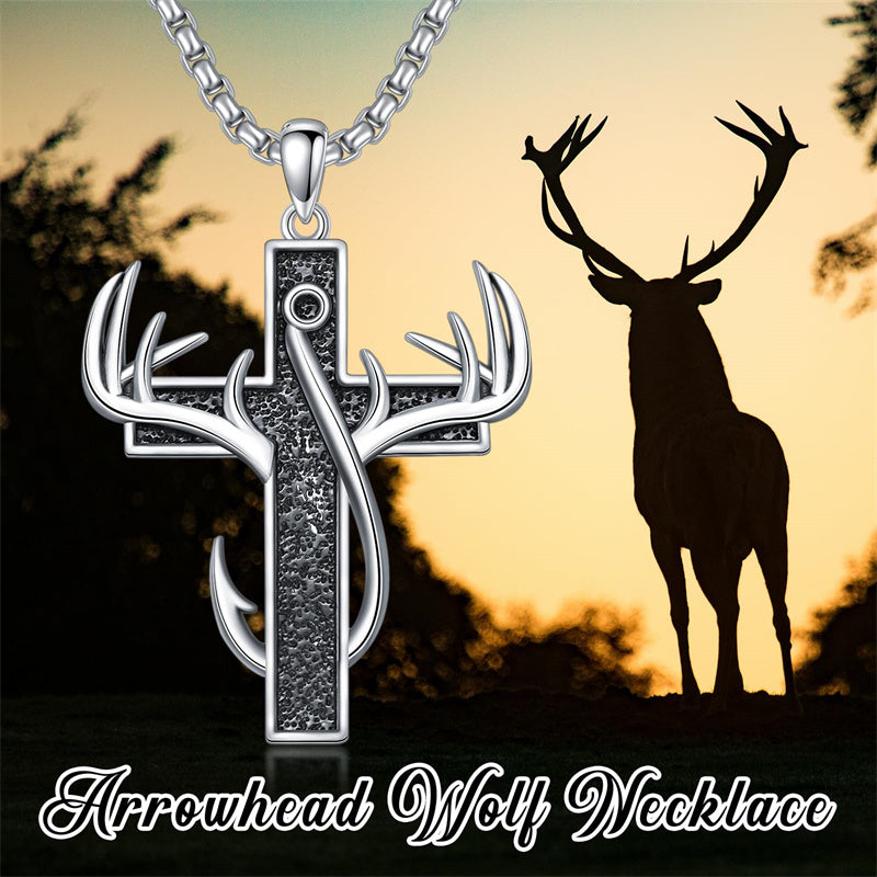 Sterling Silver Fish Hook Cross Pendant Necklace for Men
