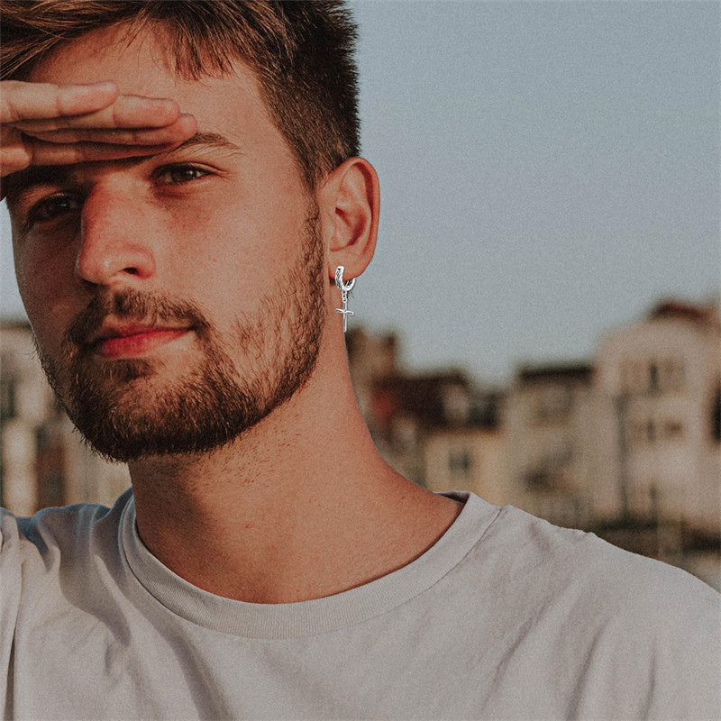 Sterling Silver Celtic Cross Hoop Dangle Earrings