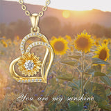 14K Gold Sunflower Heart Pendant Necklace