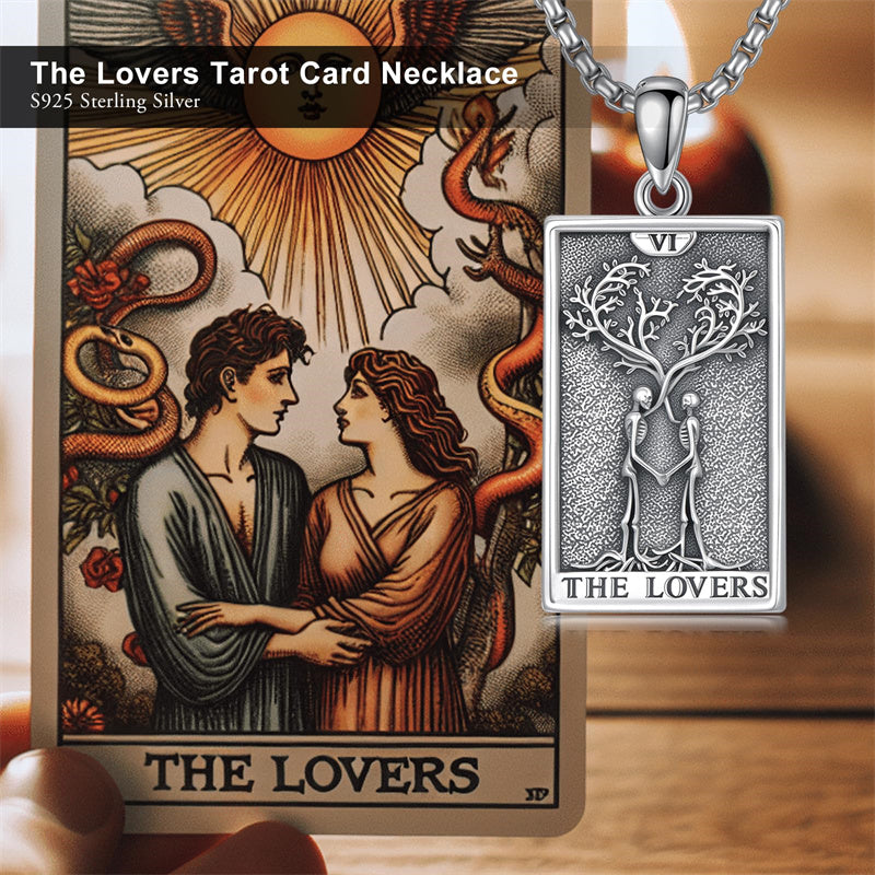 Sterling Silver Lovers Hierophant Magician Three of Swords Wheel of Fortune SkeletonTarot Card Pendant Necklace