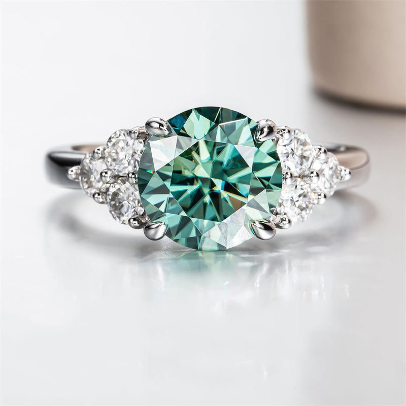 Sterling Silver 3.0 Carat Green Moissanite Engagement Ring