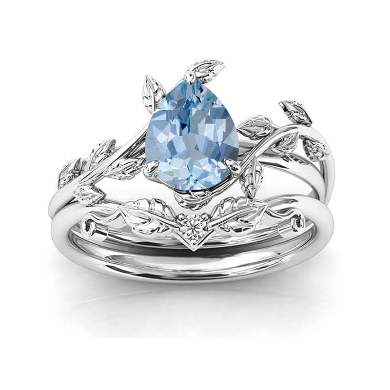 Sterling Silver 10K 14K 18K Gold 1ct Pear Shaped Gemstone Gemstone Engagement Ring Wedding Ring Sets