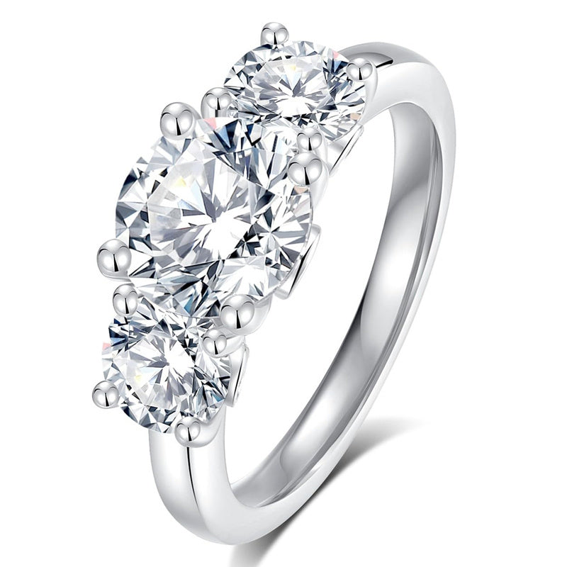 Sterling Silver Round Cut 3 Stone Moissanite Engagement Ring