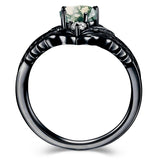 Sterling Silver Black Natural Moss Agate Engagement Ring Wedding Promise Ring Set