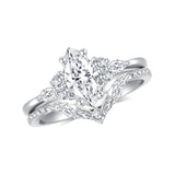 Sterling Silver Moissanite Vintage Petals Leaves Engagement Ring Set