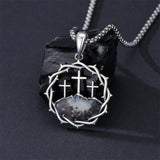 Sterling Silver Crown of Thorns Crucifix Cross Pendant Necklace for Men