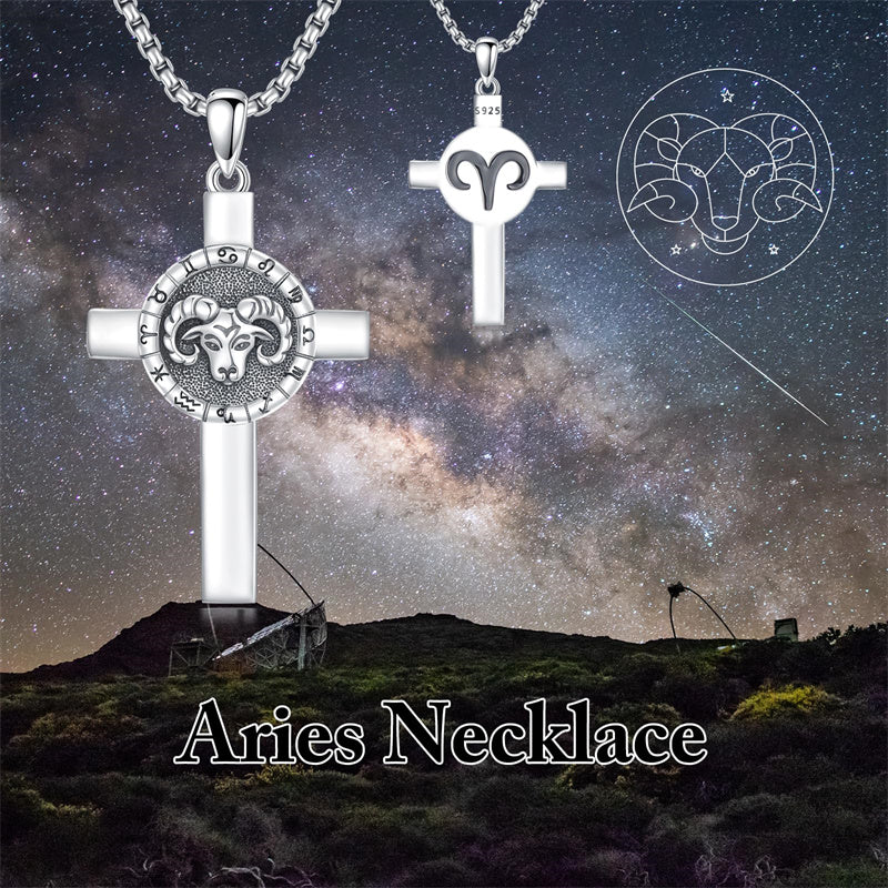 Sterling Silver 12 Constellation Cross Pendant Necklace