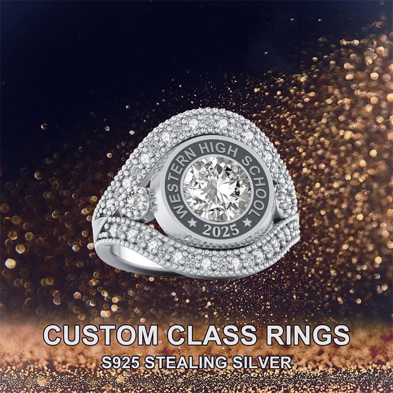 Sterling Silver Personalize Engraved Birthstone Class Ring for Women