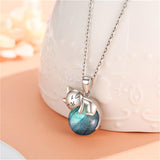 Sterling Silver Turquoise Larimar Labradorite Moss Agate Blue Sandstone  Cat Pendant Necklace
