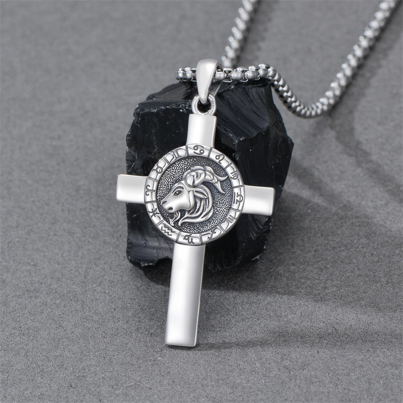 Sterling Silver 12 Constellation Cross Pendant Necklace